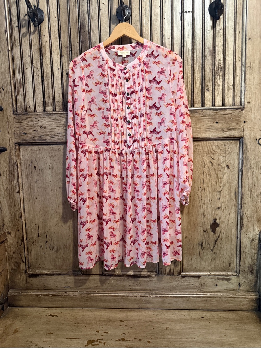 Modcloth Pink Horse-Print Pintuck Button Mini Dress